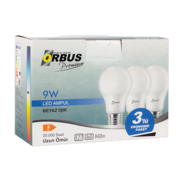 ORB/L9W 3LÜ PAKET 9 WATT BEYAZ LED AMPUL - Görsel 3