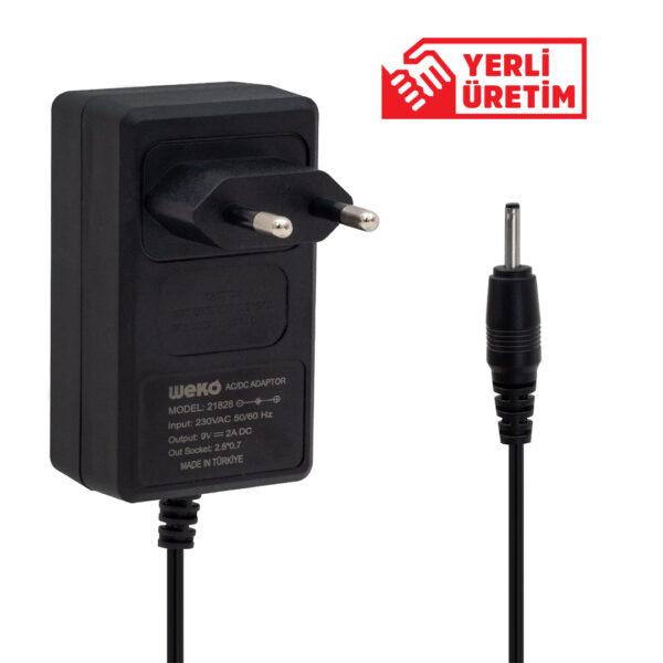 9 VOLT - 2 AMPER İNCE 2.5*0.7 UÇ YERLİ ÜRETİM TABLET PC ADAPTÖRÜ