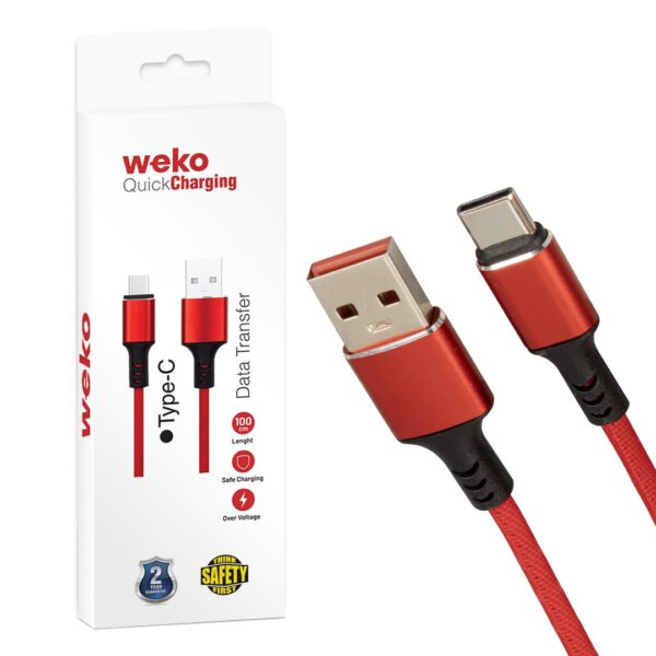 WK-22024 USB TO TYPE-C ÖRGÜLÜ KIRMIZI 1 MT ŞARJ KABLOSU (NO:14)