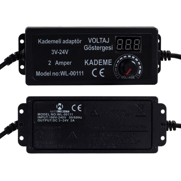WL-00111 3 VOLT - 24 VOLT - 2 AMPER 5.5*2.5 UÇLU DIGITAL EKRANLI AYARLI KADEMELİ ADAPTÖR - Görsel 2
