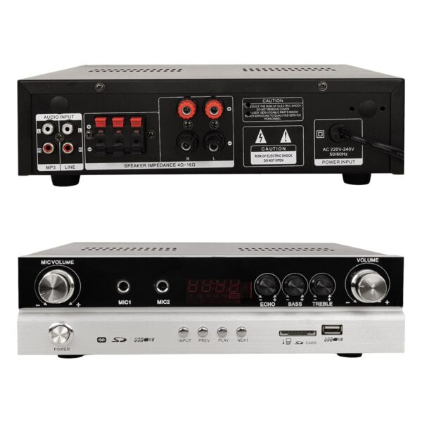 MV-22561 160 WATT USB/SD/BT/UK BLUETOOTHLU STEREO 2 MİKROFON GİRİŞLİ TRAFOSUZ ANFİ - Görsel 2