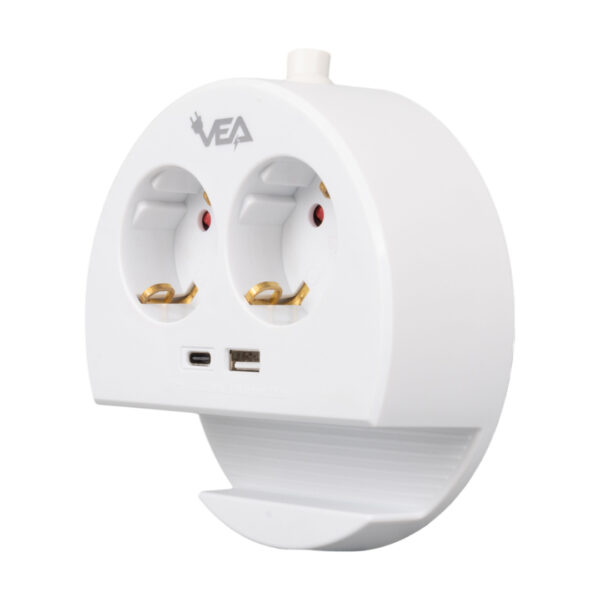 VE- G1102C 2Lİ USB + TYPE-C GİRİŞLİ TELEFON STANDLI 1.5 METRE GRUP PRİZ - Görsel 3