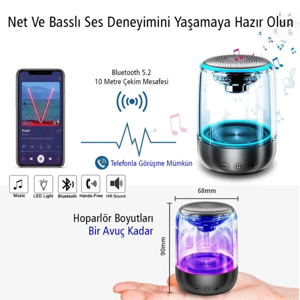 MV-24695 600 MAH TAŞINABİLİR RGB MİKROFONLU AUX/TF/BLUETOOTH 3 W HOPARLÖR SPEAKER - Görsel 2