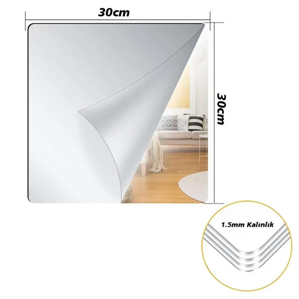 SN-24977 30X30CM KENDİNDEN YAPIŞKANLI ESNEK PVC DUVAR AYNASI PANEL STİCKER ÇIKARTMA - Görsel 2
