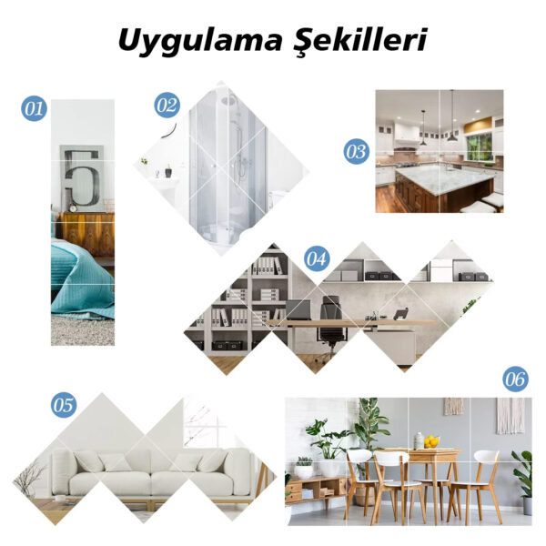 SN-24979 50X50CM KENDİNDEN YAPIŞKANLI ESNEK PVC DUVAR AYNASI PANEL STİCKER ÇIKARTMA - Görsel 4