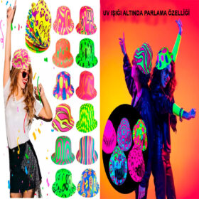 F.rklı Desenlerde Plastik Neon UV Işık Parti Şapkası 1 Adet