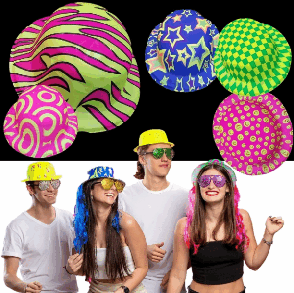 F.rklı Desenlerde Plastik Neon UV Işık Parti Şapkası 1 Adet - Görsel 2