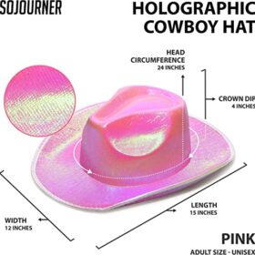 Neon Hologramlı Kovboy Model Parti Şapkası Pembe Yetişkin 39X36X14 cm
