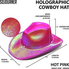 Neon Hologramlı Kovboy Model Parti Şapkası Fuşya Yetişkin 39X36X14 cm