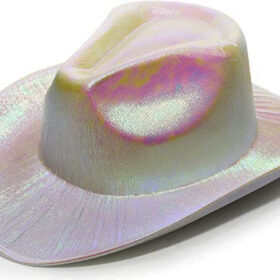 Neon Hologramlı Kovboy Model Parti Şapkası Beyaz Yetişkin 39X36X14 cm