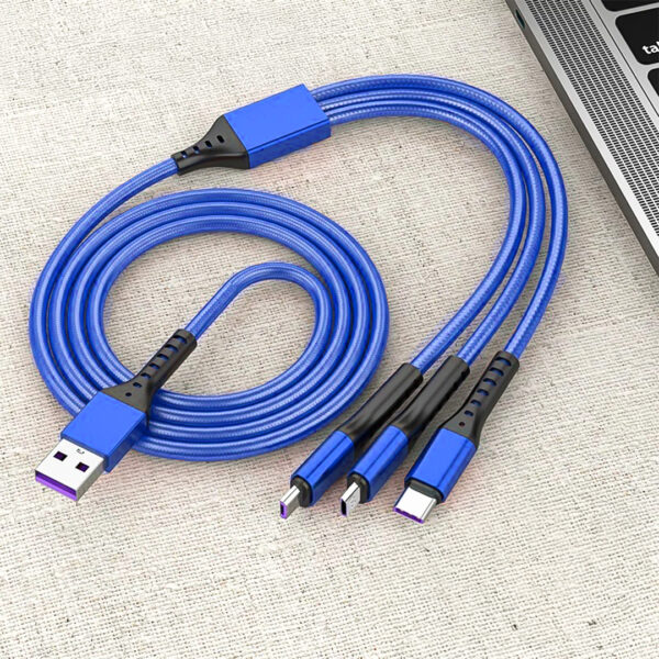 PM-26334 3IN1 MAVİ 1.2 METRE (MICRO USB - LIGHTNING - TYPE C) TELEFON ŞARJ KABLOSU - Görsel 3