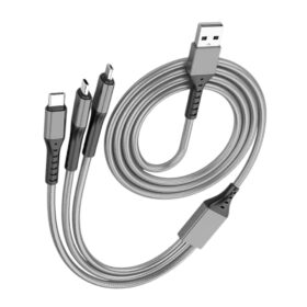 PM-26335 3IN1 GÜMÜŞ 1.2 METRE (MICRO USB - LIGHTNING - TYPE C) TELEFON ŞARJ KABLOSU