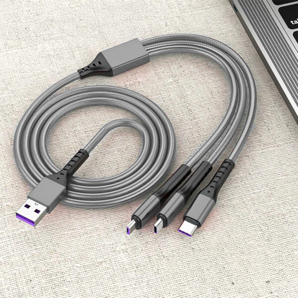 PM-26335 3IN1 GÜMÜŞ 1.2 METRE (MICRO USB - LIGHTNING - TYPE C) TELEFON ŞARJ KABLOSU - Görsel 3