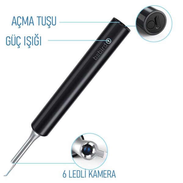 T5 5MP KAMERA 3.5MM LENS ŞARJLI WIFI GÖRÜNTÜLÜ KULAK TEMİZLEYİCİ SİYAH RENK - Görsel 5