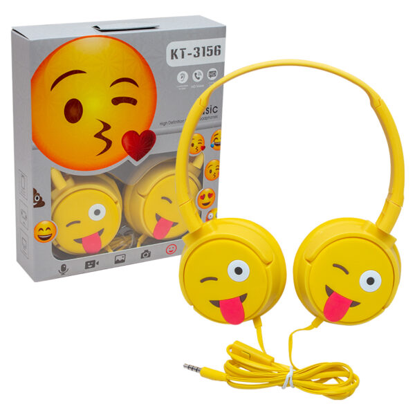 KT-3156 3.5MM JACKLI KABLOLU KULAK ÜSTÜ EMOJİ KULAKLIK - Görsel 3