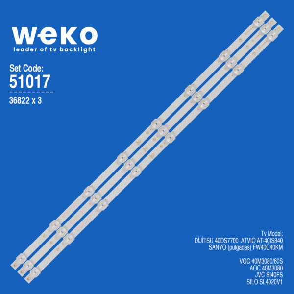 6017 36822X3 K400WDD1 MİNİ A1 4708-K400WD-A1113N01 3 ADET LED BAR