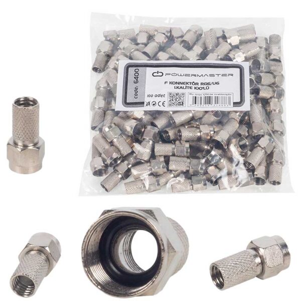 1.KALİTE SİYAH CONTALI RG6/U6 22 MM F KONNEKTÖR (100LÜ POŞET)
