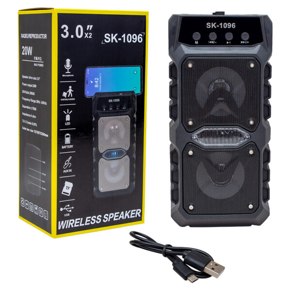 SK-1096 20 WATT USB/SD/AUX/FM/BLUETOOTH DESTEKLİ MİKROFON GİRİŞLİ TAŞINABİLİR HOPARLÖR - Görsel 3