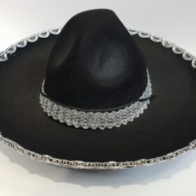 Gümüş Renk Şeritli Meksika Mariachi Latin Şapkası 55 cm Çocuk