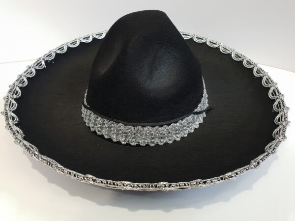 Gümüş Renk Şeritli Meksika Mariachi Latin Şapkası 55 cm Çocuk - Görsel 2