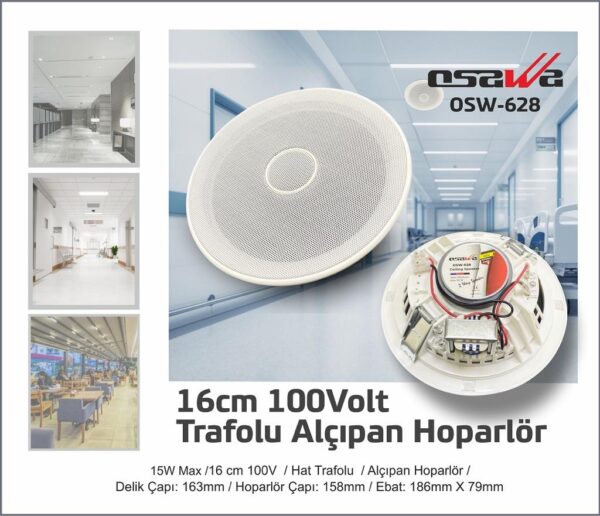 OSAWA OSW-628 16CM TWEETERLİ 100 VOLT TRAFOLU ALÇIPAN HOPARLÖR (4172)