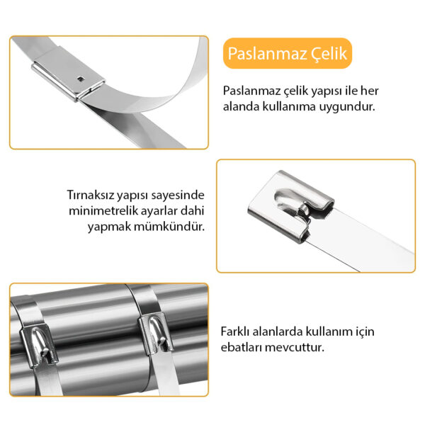 PM-26363 304 PASLANMAZ ÇELİK KABLO BAĞI 7.9X300MM 100LÜK PAKET - Görsel 3