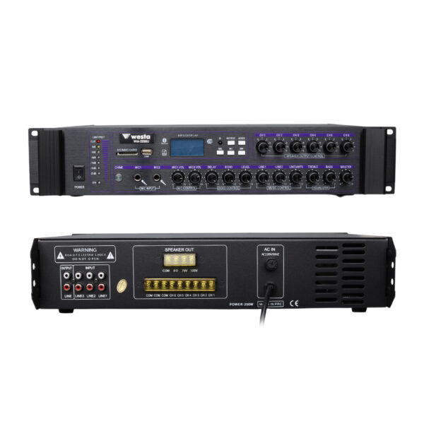 WESTA WM-2250U 250 WATT 100 VOLT USB/MP3/BLUETOOTH 6 BÖLGELİ TRAFOLU MIXER ANFİ - Görsel 2