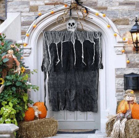 Ürpertici Kuru Kafa Korku Hayalet Saçaklı Dekor 90x50 cm (4172)