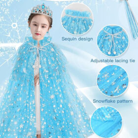 Frozen Elsa Pelerin Taç Asa ve Eldiven Seti 80 cm