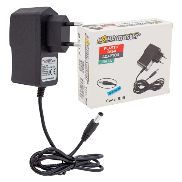 POWERMASTER PM-8118 12 VOLT - 1 AMPER 5.5*2.5 MM UÇLU PLASTİK KASA PRİZ TİPİ ADAPTÖR - Görsel 3