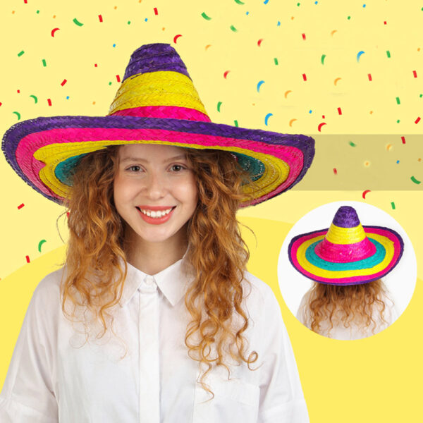 Sombrero Meksika Şapkası Renkli Örme Hasır Çocuk Boy - Görsel 4
