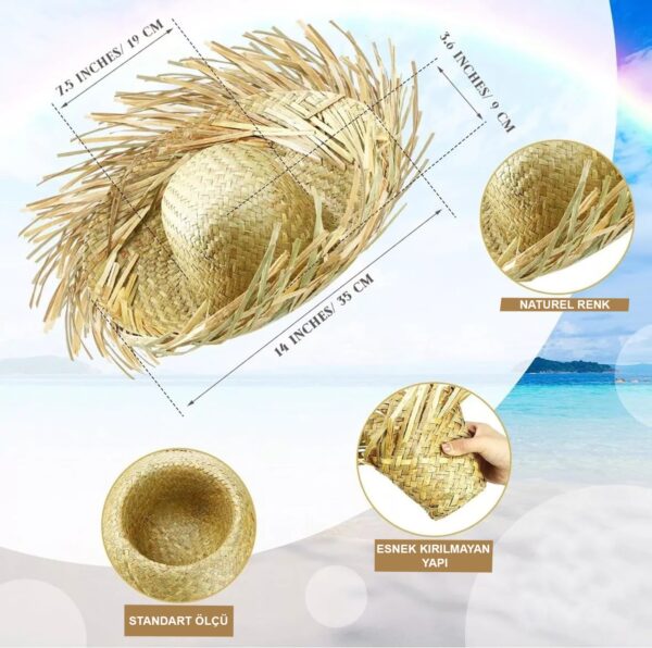 Tropikal Parti Naturel Hasır Hawaii Şapkası 13x36 cm - Görsel 5