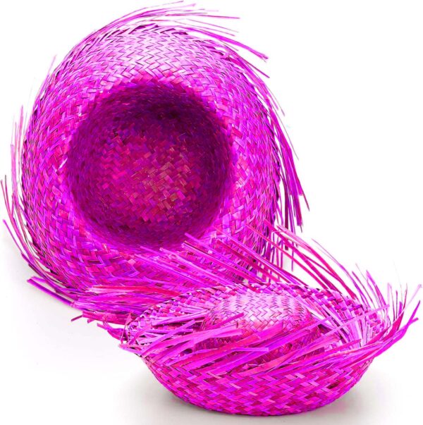 Tropikal Parti Pembe Fuşya Hasır Hawaii Şapkası 13x36 cm - Görsel 3