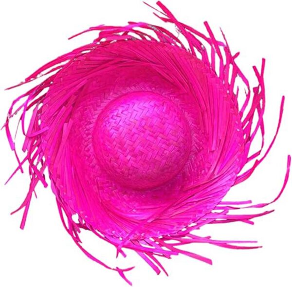 Tropikal Parti Pembe Fuşya Hasır Hawaii Şapkası 13x36 cm - Görsel 4