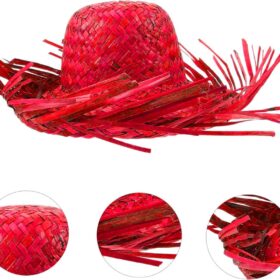Tropikal Parti Kırmızı Hasır Hawaii Şapkası 13x36 cm