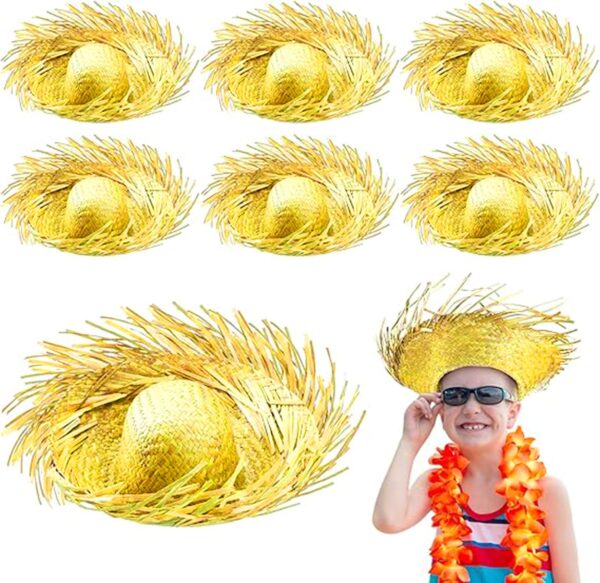 Tropikal Parti Sarı Hasır Hawaii Şapkası 13x36 cm - Görsel 2