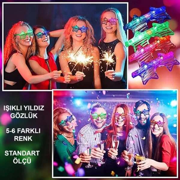 Işıklı Yıldız Gözlük Ledli Parti Gözlüğü 6 Renk 12 Adet - Görsel 3