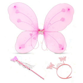 Toz Pembe Renk Kelebek Kanadı Tacı ve Sopası 50x37 cm
