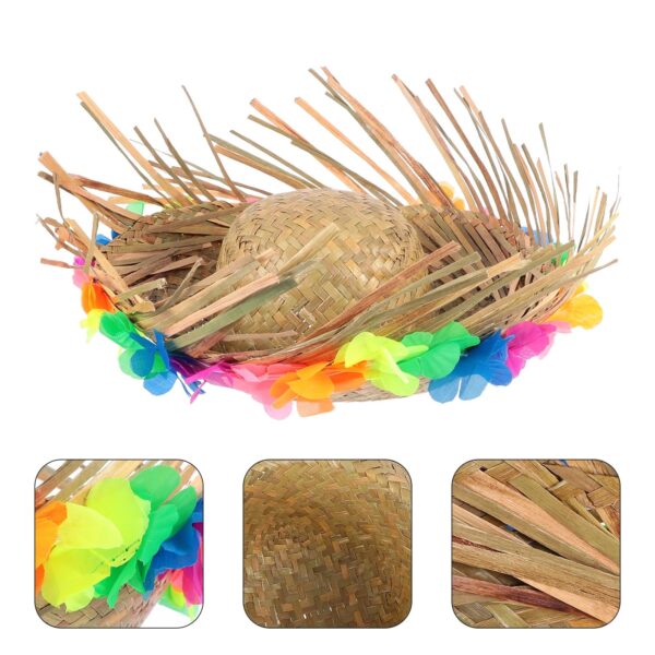 Naturel Renk Püsküllü Örme Hasır Hawaii Luau Aloha Şapka 13x36 cm - Görsel 3
