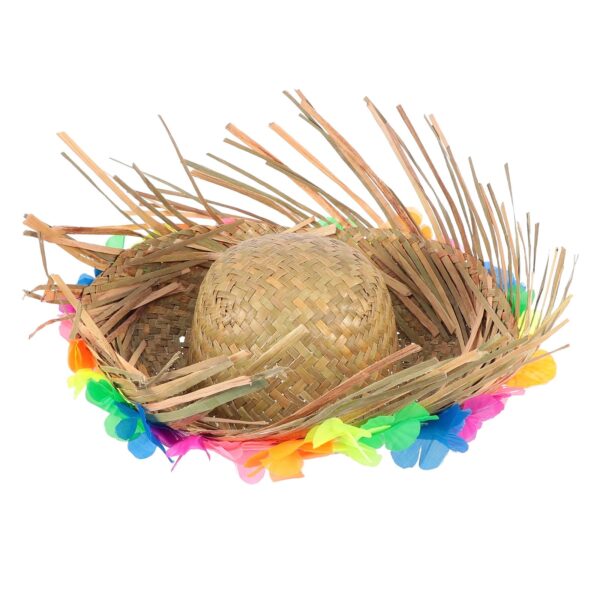 Naturel Renk Püsküllü Örme Hasır Hawaii Luau Aloha Şapka 13x36 cm - Görsel 5