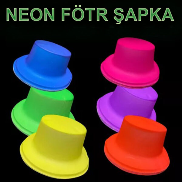 Neon Partisi Pembe Renk Plastik Fötr Şapka - Görsel 2