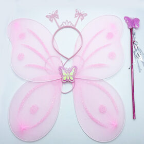 Toz Pembe Renk Kelebek Kanadı Tacı ve Sopası 50x37 cm (4172)