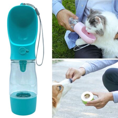 Taşınabilir Mama Hazneli Evcil Hayvan Suluğu Seyahat Kabı Kilitlenebilen Su Sızdırmaz 380ML (4172)