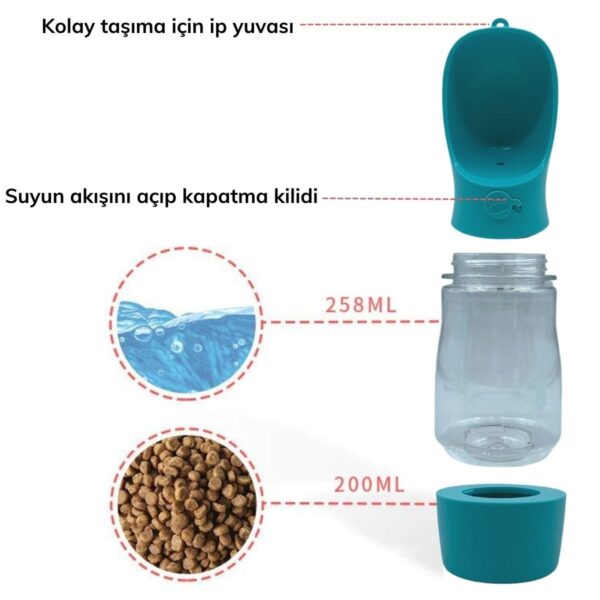 Taşınabilir Mama Hazneli Evcil Hayvan Suluğu Seyahat Kabı Kilitlenebilen Su Sızdırmaz 380ML (4172) - Görsel 3