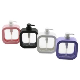 KARE=12.5X12.5CM-D:6CM - OVAL KÖŞELİ SIVI SABUNLUK ŞEFFAF PVC GÖVDE RENKLİ PLS.ÇERÇEVE KİLİTLİ POMPA (4172)
