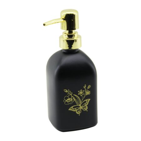 CAM KARE - SİYAH ŞİŞE--SARI KELEBEK-ÇiÇEK DESEN SIVI SABUNLUK 400ML GOLD PLASTİK POMPA (4172)