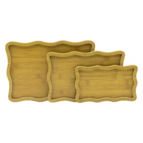 DİKDÖRTGEN - DALGALI KENAR - 3LÜ SET AHŞAP MDF SUNUM TEPSİ SETİ 13.5X23.5-19.5X29.5-23.5X33.5CM (4172)