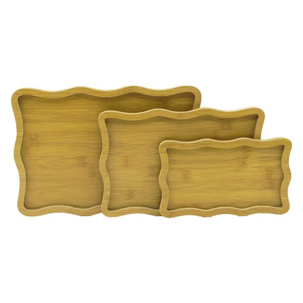 DİKDÖRTGEN - DALGALI KENAR - 3LÜ SET AHŞAP MDF SUNUM TEPSİ SETİ 13.5X23.5-19.5X29.5-23.5X33.5CM (4172)
