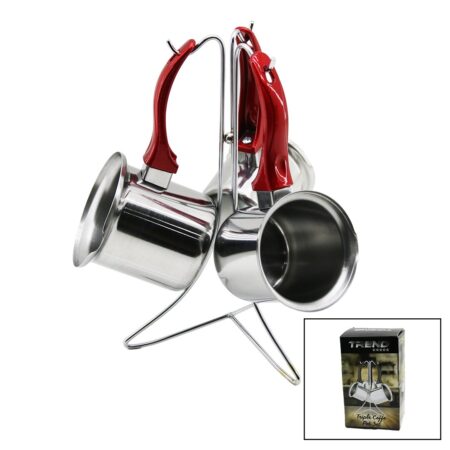 TREND  3LÜ SET   NO-3-4-5  ÇELİK CEZVE  METAL STANDLI   RENKLİ PLASTİK KULPLU (4172)