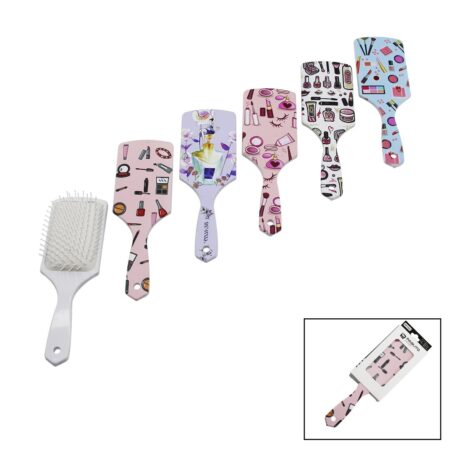 SAÇ FIRÇASI - TARAK  PLASTİK RENKLİ DESENLİ SAP - BEYAZ FIRÇA KILLARI (4172)